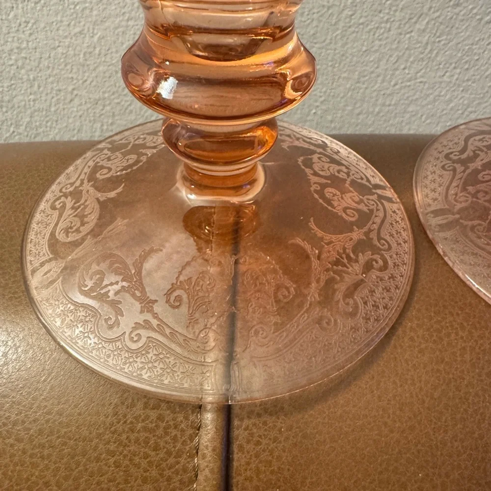 VTG elegant Heisey Mars flamingo pink depression glass candle stick holders